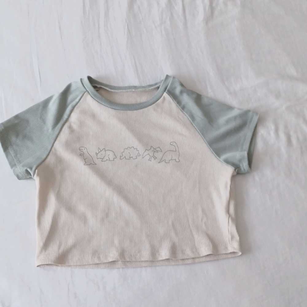 Cropped t shirt from Shein size M in women and a cream and light green color